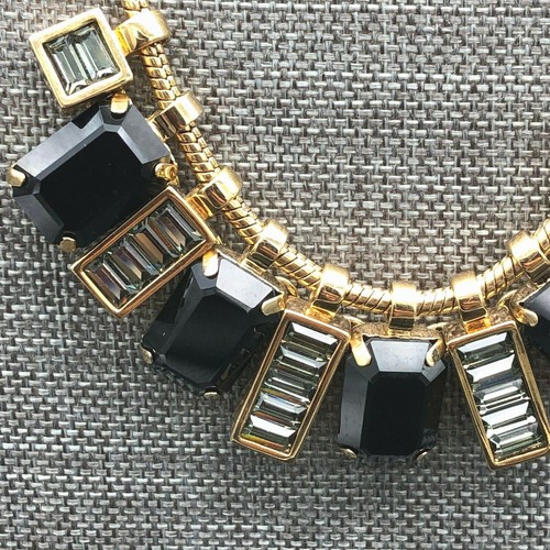 Coach Statement Necklace Gold Tone Black Gray Glass Slides Snake Chain Signed - Picture 5 of 12
