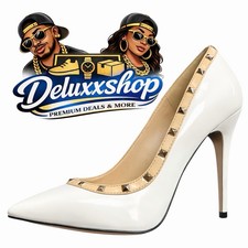 Women's pumps/high heels/patent leather/studded shoes white, size 38