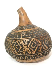 African Folk Art Carved Calabash Gourd-Ex Large 16”x13” Artist Signed.