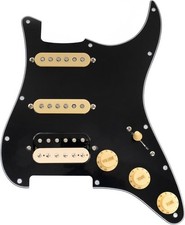 Musiclily Pre - wired Strat Loaded Pickguard Style Electric Guitar Black - Gold