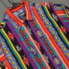 Wrangler VTG Shirt Mens 16.5 x 34 Colorful Cowboy Cut X Long Tails Aztec Western