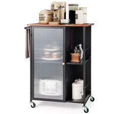 Kitchen Island on Wheels Coffee Bar Cart with Shelves Black MDF Cherry Finish