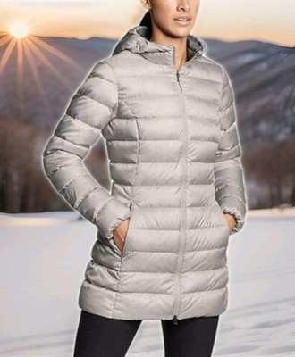 Eddie Bauer Cirrus Lite Down Grey Mid Long Puffer Jacket Winter