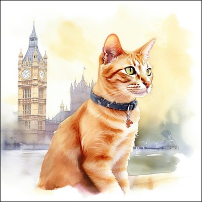 INGWER KATZE REISEN - BIG BEN - LONDON - ANDERE AUFGELISTET 8'' x 8'' UNGERAHMTER DRUCK 848