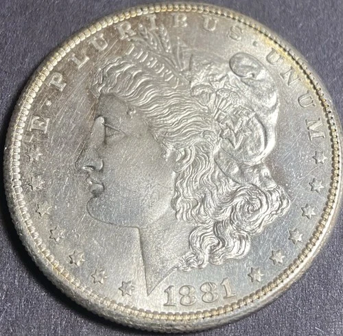 1881-S Morgan Silver Dollar AU Details,Strong Luster, Light Toning On Rim