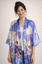 Kimono Robe Floral Large Multicolor Loungewear Wrap-Around Polyester Japan Sz 42