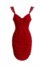 Windsor Red Ruched Lace-Trim Bodycon Dress Size L Cocktail Sultry Valentine