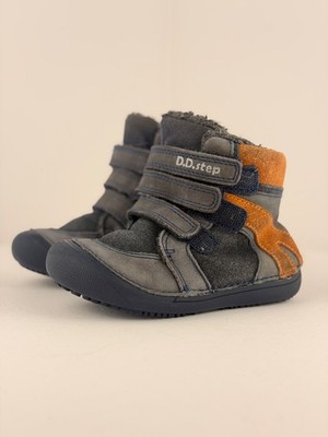 D.D.Step Barefoot Winter Boots EU 25 US 8 Toddler Gray Orange Wool Lined