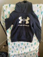 Under Armour Boys Pullover Hoodie Fleece Logo Black Size 7 Long Sleeve