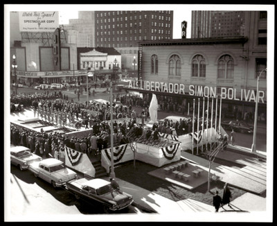 City Scene 1960s Silver Gel Print Simon Bolivar Monument Ceremony Bolivia