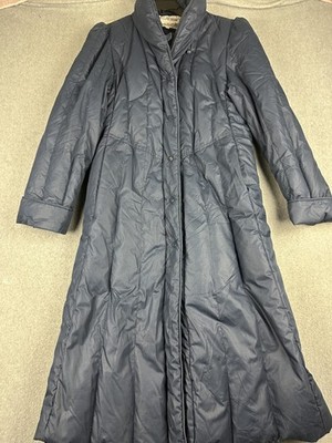 Downist Coat Womens Medium Blue Long Down Puffer Quilted Zip Collared Pockets