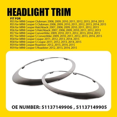 2x Headlight Chrome Trim Ring Cover For Cooper R55 R56 R57 MINI R58 R59 07-15 US