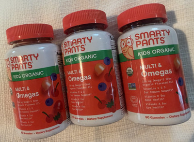 SMARTY PANTS Kids Organic Multi & Omegas 90 Gummies  Mixed Berry and Cherry 3 Pk