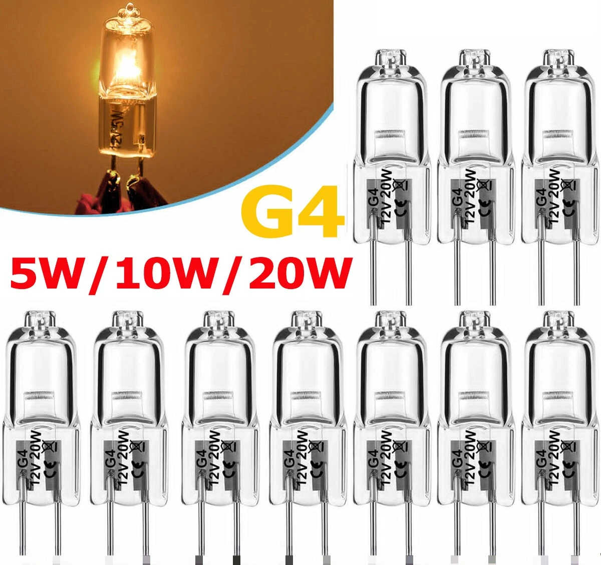 10x Lampada Alogena Bi-Pin Lampada Socket G4 12V 5W 10W 20W - Foto 4