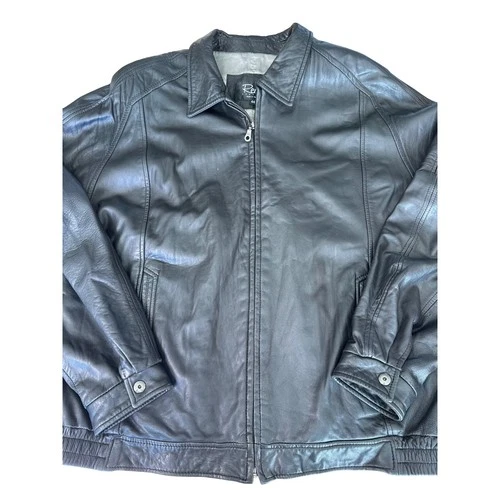 Remy Leather Mens Black Full Zip Bomber Jacket Made in USA Size 44 - product listing photo