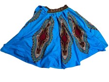 Vintage Dashiki Print Skirt Blue African Boho Hippie Tribal Ethnic Festival OS
