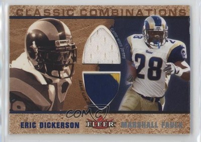 2002 Fleer Tradition Dual Memorabilia /100 Eric Dickerson Marshall Faulk HOF 1gt