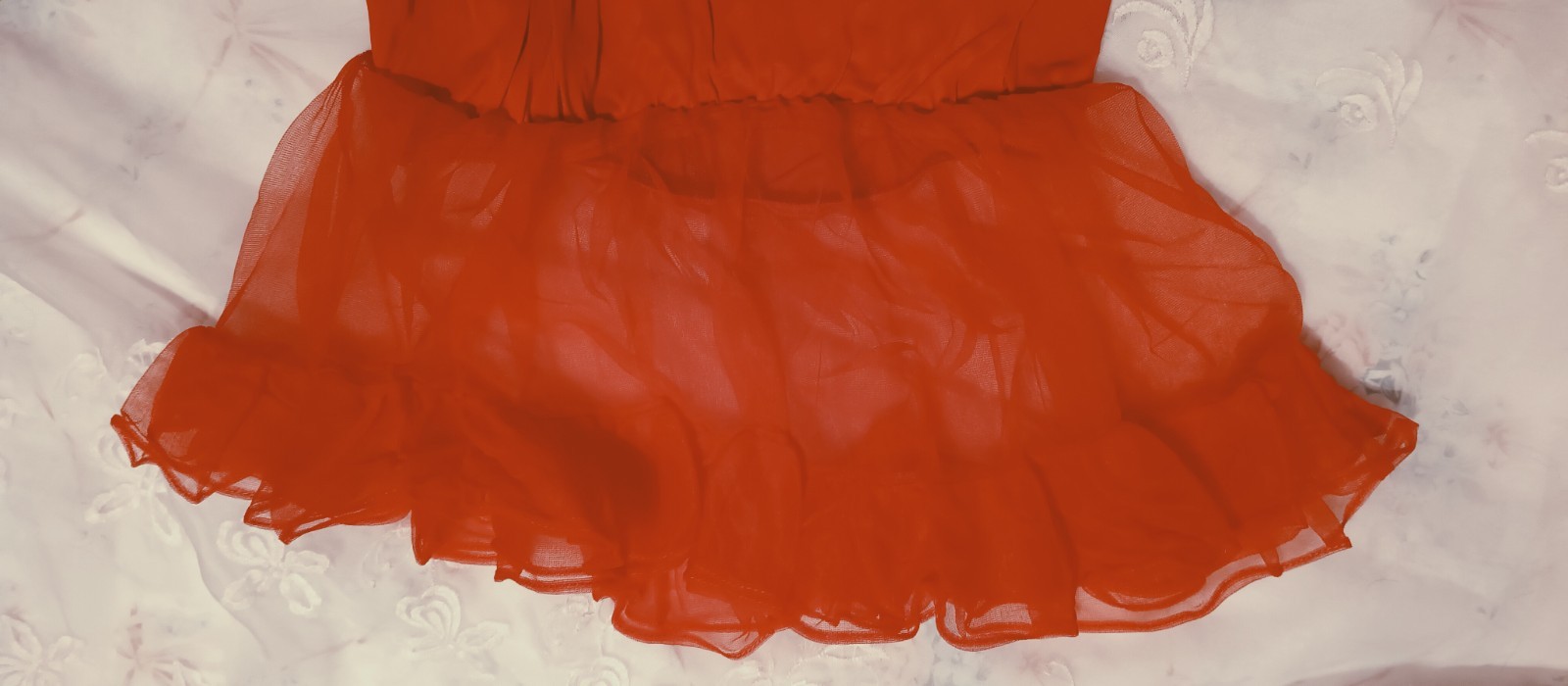 UNBRANDED VINTAGE NYLON PANTY SLIP sz M-6 RED w-CHIFFON SKIRT NYLON GUSSET#04-19