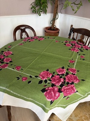 Vintage grüne Blumen quadratische Tischdecke rosa Rose Blumen Landhaus