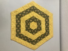 Handmade Quilted Table Topper Sunflowers Floral Striped Patchwork Hexagon