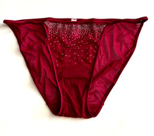 Victoria's Secret PINK String Bikini Panty Red Lacquer Bling Shine Diamante Nwt