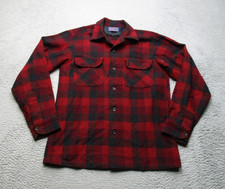 Vintage Pendleton Board Shirt Mens S Red Plaid Wool Camp Collar Made USA 50s 60s