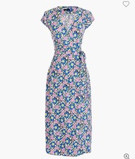 J.CREW Women's Midi wrap dress in soft rayon pink-and-blue flowers size small