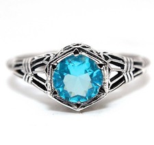 2CT Blue Topaz Sapphire 925 Sterling Silver Nouveau Style Ring Sz 7 FB9-8