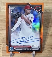 2024 Bowman Draft Chrome Chase Burns 1st True Orange Refractor Auto 06/25 Reds
