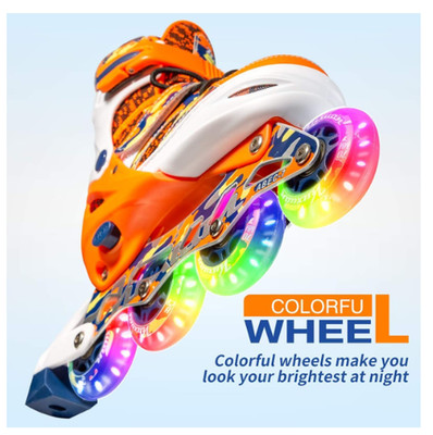 ORANGE - KUXUAN SKATES ADJUSTABLE INLINE SKATES FOR KIDS AND YOUTH WITH FULL