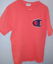 Champion Big C T-Shirt Short Sleeve Vintage Crew SZ M Orange Blue Logo