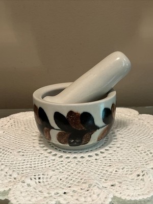 Arabia Finland Atelje Pattern Brown Black Mortar & Pestle Set VGC