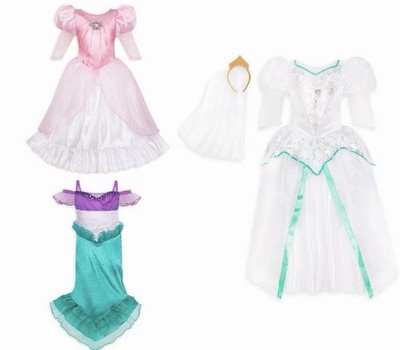 Disney Deluxe Ariel Costume 3 Dress Set w/ Accessories for Kids Size 7/8