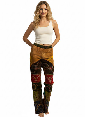 Handmade Boho Patchwork Crushed Cotton Trousers Hippie Festival Wide Leg S/M