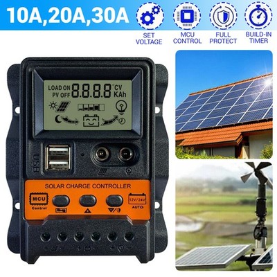12V/24V PWM Solar Ladegerät Controller Panel Regler 2USB Digital LCD 10-30A