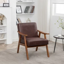 Mid-Century Modern Dark Brown Microfiber Accent Chair - Solid Wood