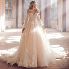 Luxus Ballonärmel Spitze Brautkleid Hochzeitskleid Ivory Champagner 32-60 n.Maß