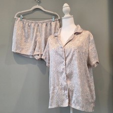 Laura Ashley Pajama Lounge Shorts Set Satin Pink Floral Cute Soft Feminine Cool