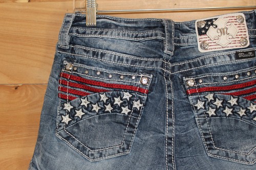 Pantaloncini Miss Me taglia 29 Demin cut off Patriotic America frange invecchiate - Foto 8 di 12