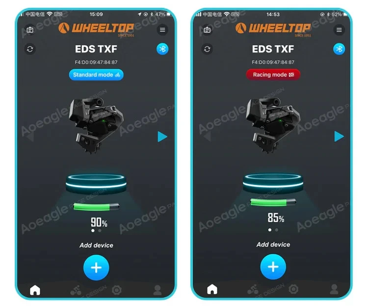 WHEELTOP app Standard and Racing Mode