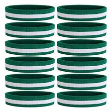 Sweatband Headbands for Men  Women -12PCS 12 Headbands - Green/ White/Green