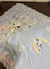 Vintage My Little Snoopy Baby Quilt Lambs  Ivy Baby Blanket Ruffle 40.5 x 30.5