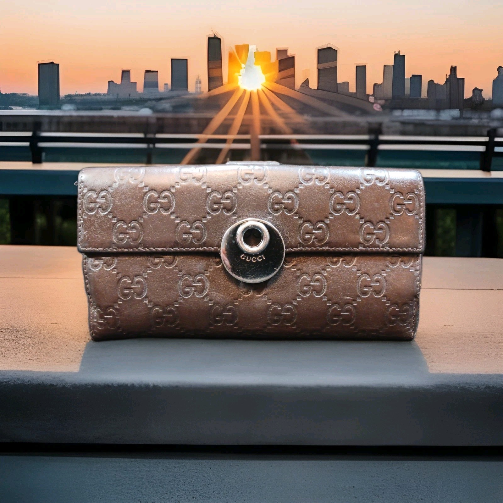 Authentic Vtg GUCCI Brown Guccissima Long Wallet Vintage Interlocking GG RARE
