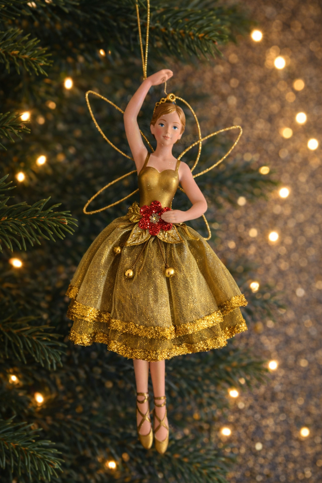 Gisela Graham 18cm Gold Ballerina Fairy Tree Hanging Decoration - New