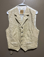 Frontier Clothing Men's Beige Floral Jacquard Formal Vest Waistcoat Size M