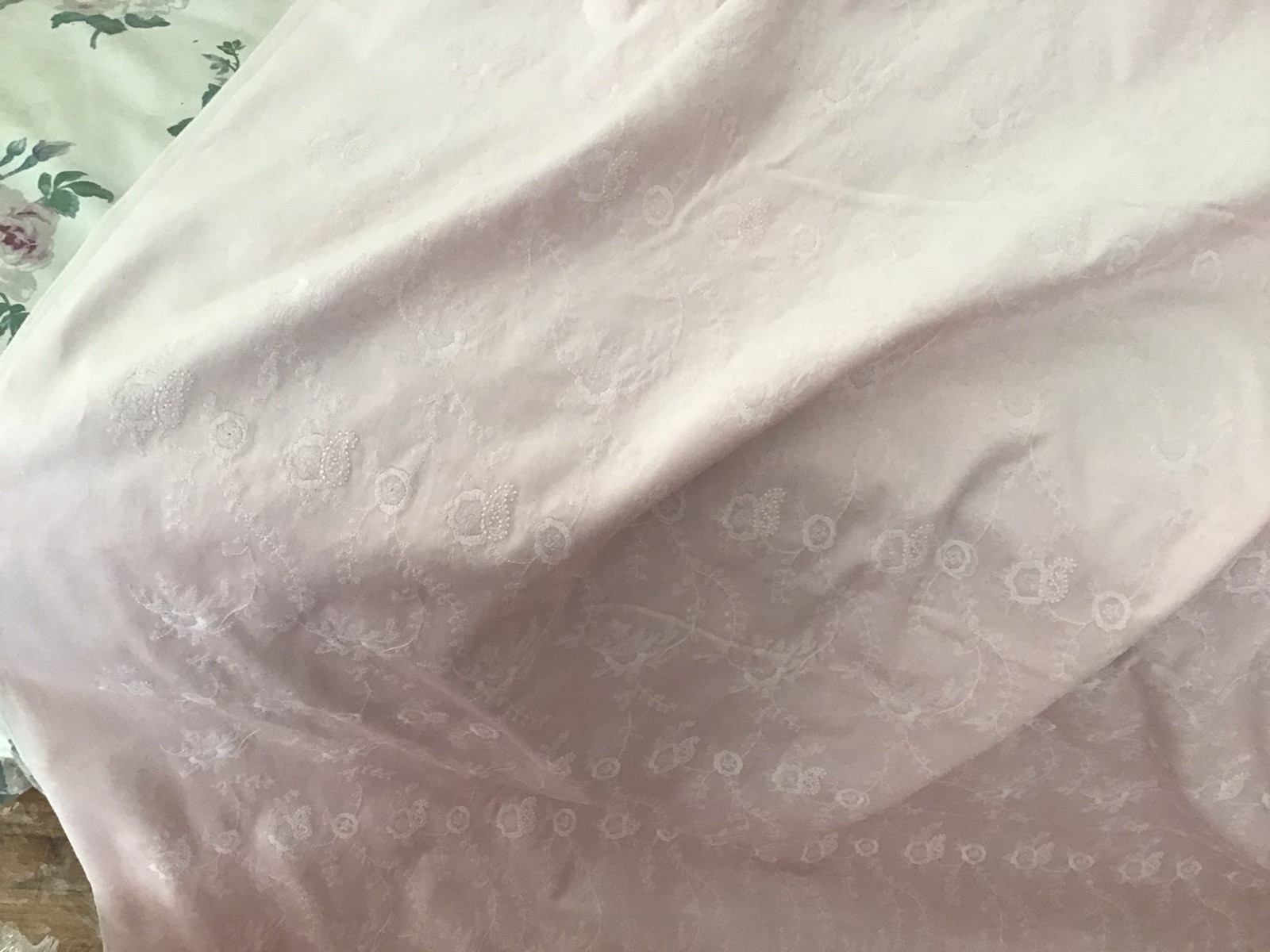 Rachel Ashwell Shabby Chic Couture Pale Pink Velvet Fabric by yard w embroidery.