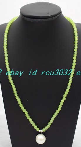 Fresh 4mm Green Peridot White Shell Pearl Round Beads Gemstone Necklace 18 In - Picture 10 of 12