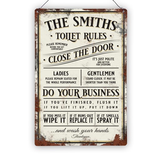 Letrero personalizado de inodoro placa de decoración de puerta de pared vintage shabby chic 200x305 mm - Imagen 3 de 8