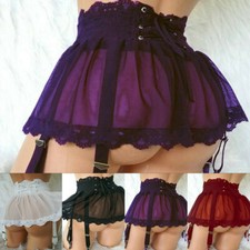 Women Ladies Lace Mini Skirt High Waist Lingerie Suspender Garter Belt Underwear
