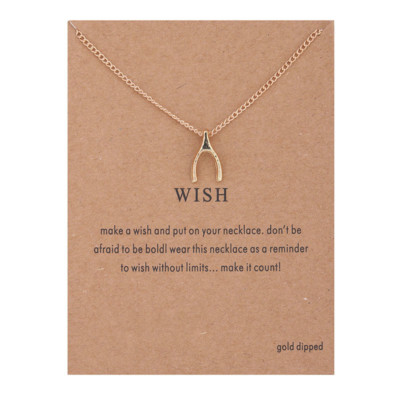 Women's Fashion Jewelry ''Make a Wish''  Gold Pendant Necklace Wish Bone 11-2